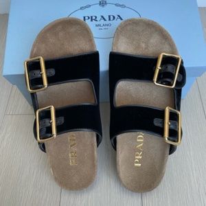NWT PRADA Velvet Double Buckle Sandle
